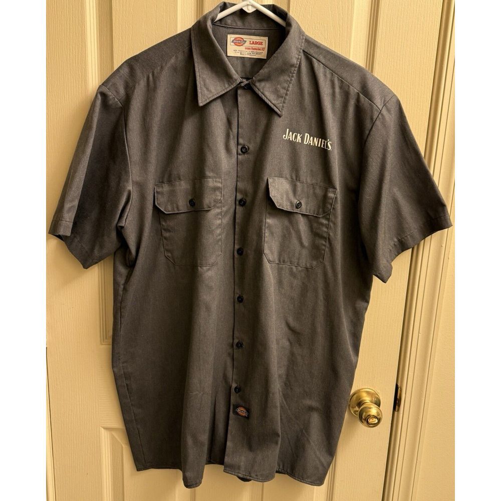VINTAGE DICKIES JACK DANIELS BUTTON‎ UP Men's Size Large Gray Y2K Rare